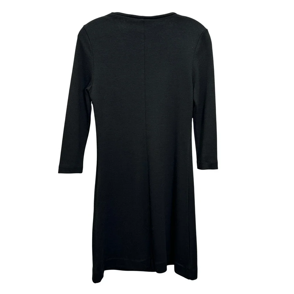 Tory Burch Black Knit Sheath Dress Size 4 Wool Blend Button Shoulder Long Sleeve